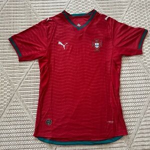 Puma Red Portugal Soccer Jersey with Green Trim